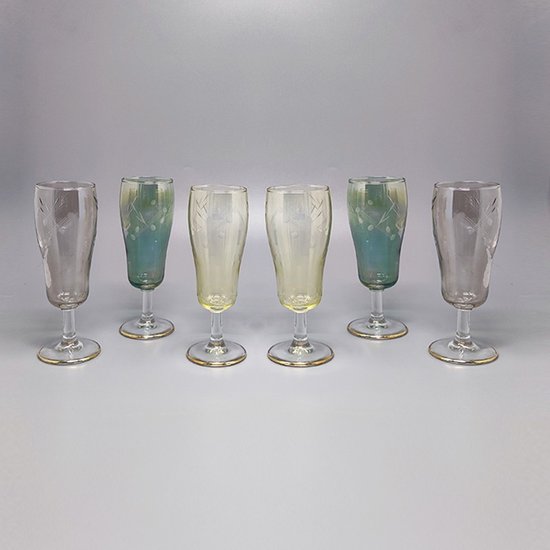 1960 Erstaunliche Serie von sechs Kristallgläsern. Hergestellt in Italien