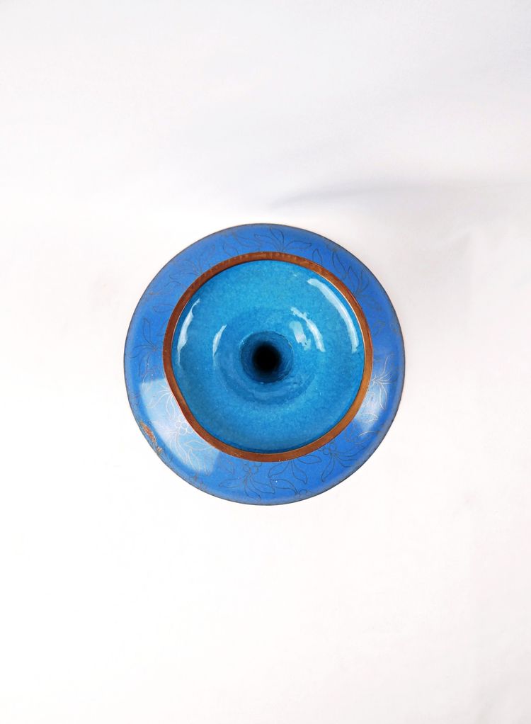 Chinese cloisonné bronze fruit bowl on a stand from the 1950s