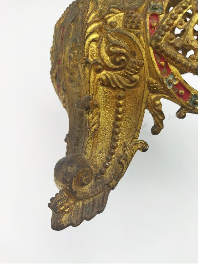 PIQUE CIERGE Ancien Objet liturgique Dévotion Culte Bronze doré Polychrome