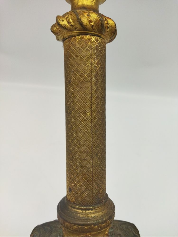 PIQUE CIERGE Ancien Objet liturgique Dévotion Culte Bronze doré Polychrome