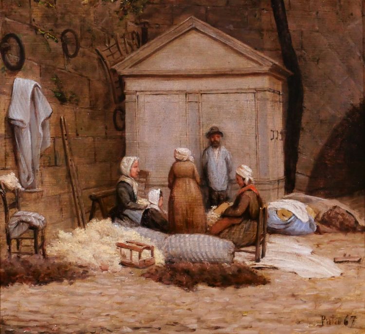 Cherubino PATA 1827-1899 Tappezieri sulle banchine di Parigi, dipinto, 1867 Courbet