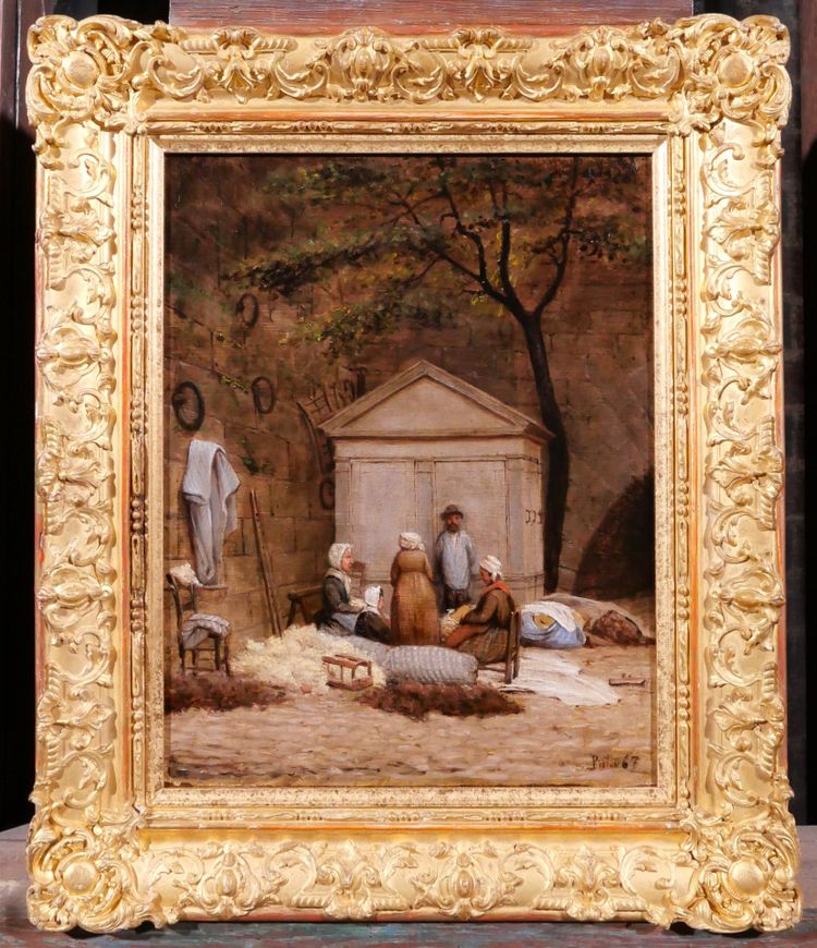 Cherubino PATA 1827-1899 Tappezieri sulle banchine di Parigi, dipinto, 1867 Courbet