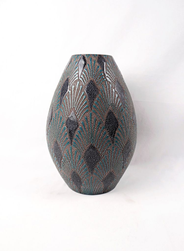 Grand vase Art Déco en grès grêlé dans le goût de René Anchierri début XXe