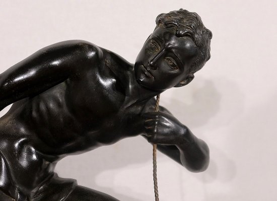 Importante Sculpture en Régule « Le Pêcheur », de J. De Roncourt, Art Déco – 1930