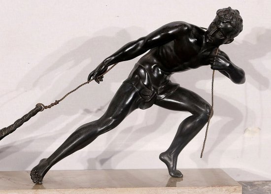 Importante Sculpture en Régule « Le Pêcheur », de J. De Roncourt, Art Déco – 1930