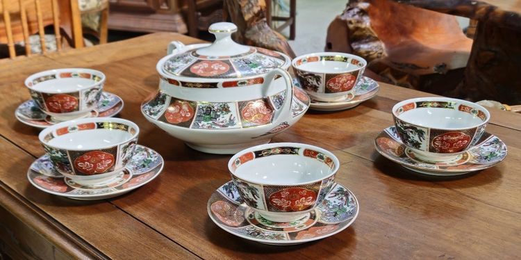 COCEMA FÈS MOROCCO TEA SET, IMARI PATTERN, 13-PIECE SET