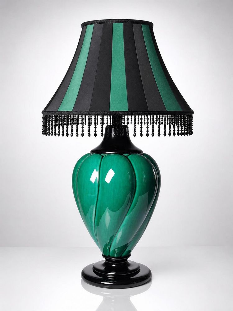 Large vintage Mathias lamp in green and black ceramic, 1970s