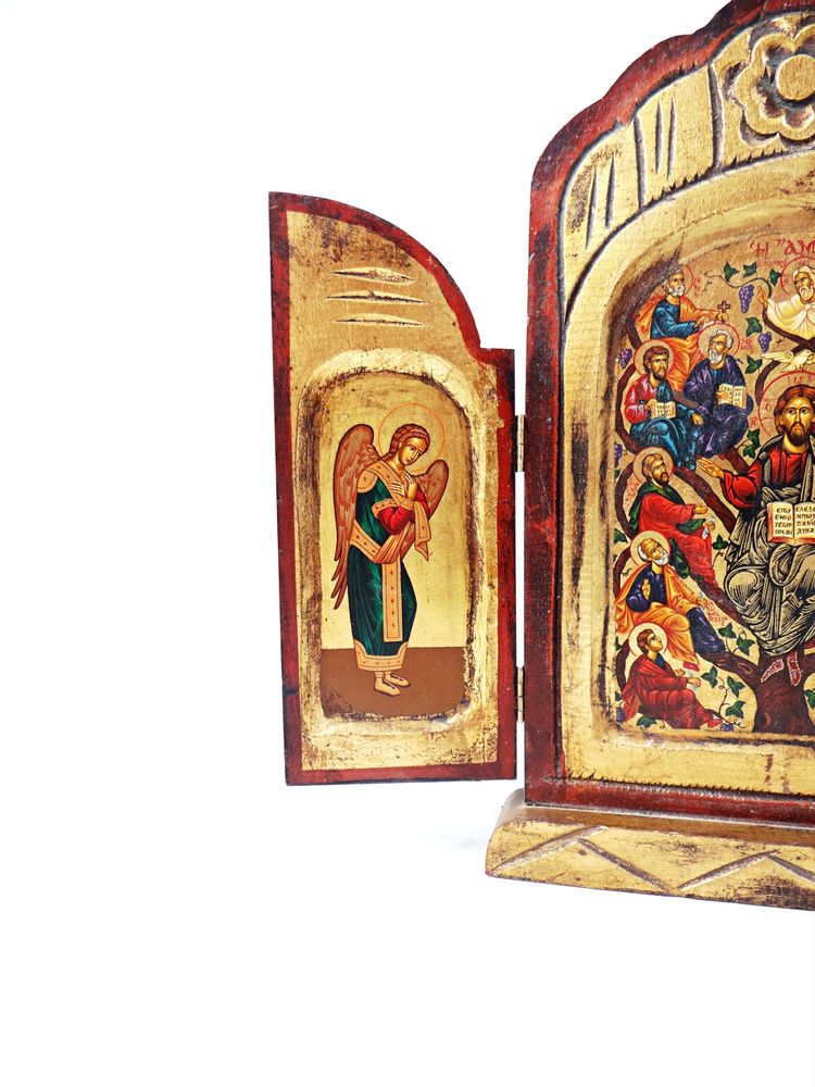 Ikone von Christus und seinen Aposteln, Eitempera-Triptychon, Mitte des 20. Jahrhunderts