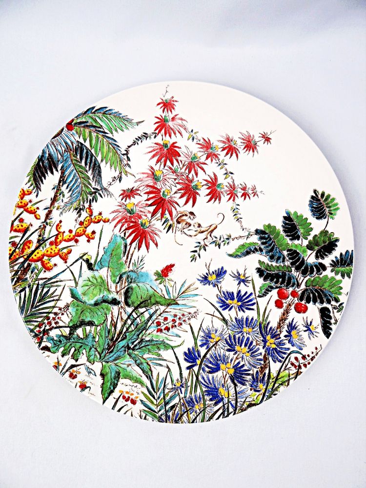 Circular earthenware pie dish from Gien, tamarind pattern, polychrome decoration