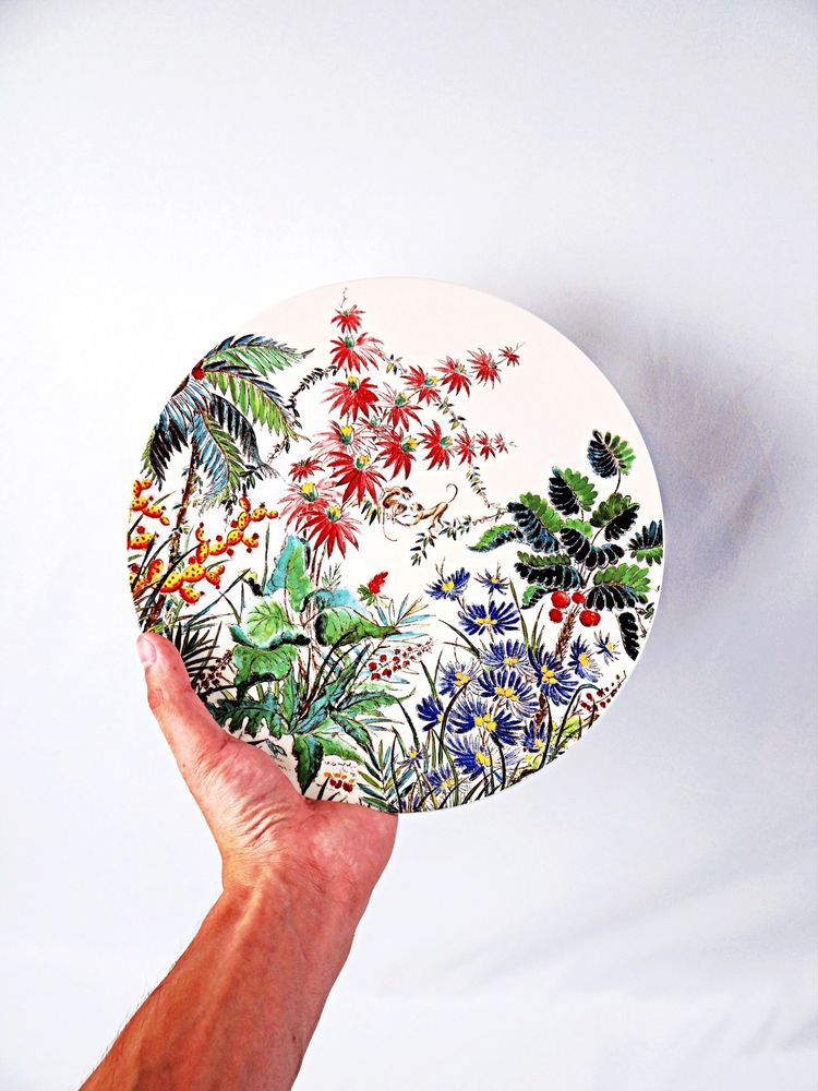 Circular earthenware pie dish from Gien, tamarind pattern, polychrome decoration