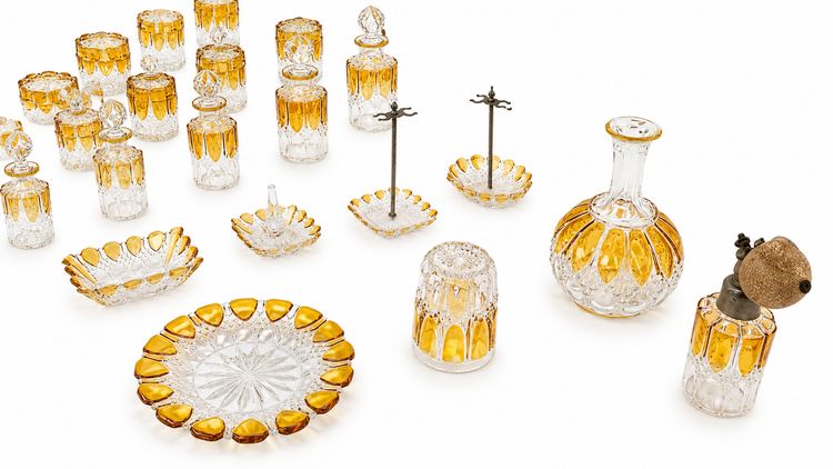 Val Saint Lambert crystal toiletry set.