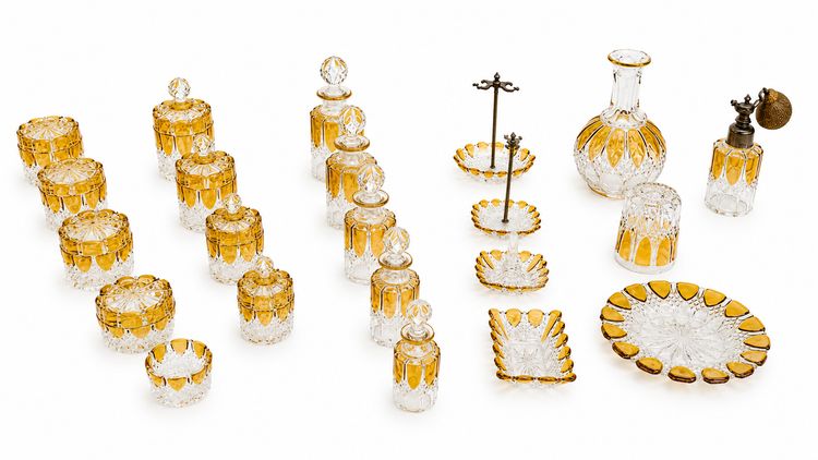Val Saint Lambert crystal toiletry set.