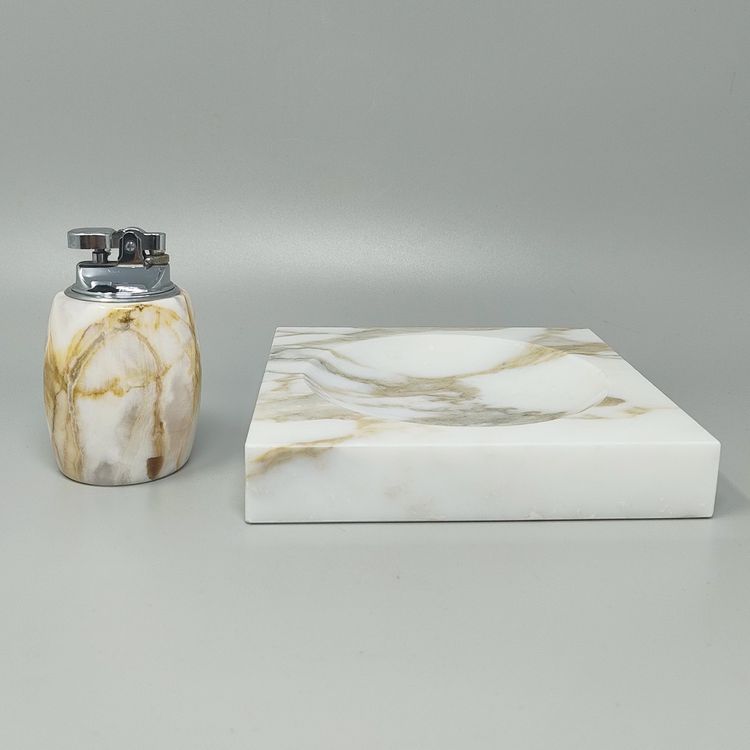 1960s Mid-Century Modern Italian Onyx Smoking Set with Table Lighter & Ashtray