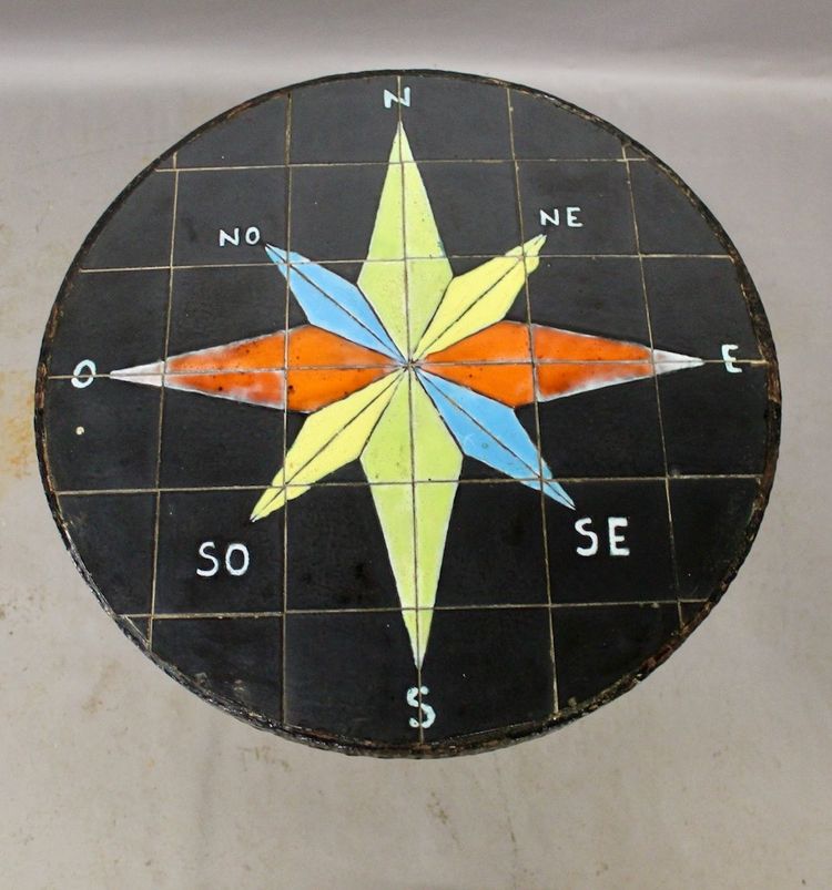 Ceramic Compass Rose Top Pedestal Table