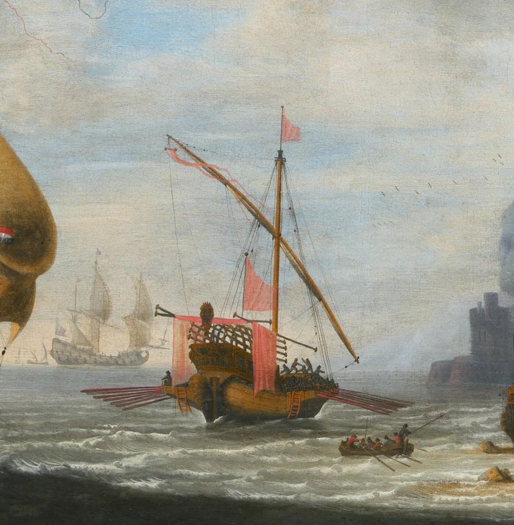 Jan Jacobsz van der Croos 1654/55-1712 Barche in mare, dipinto di grandi dimensioni, marina Paesi Bassi Gibilterra