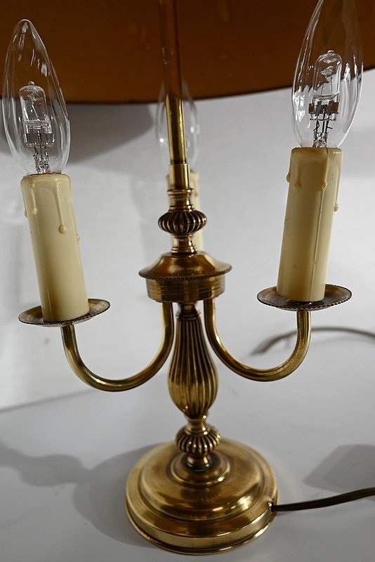 Lampada Bouillotte in Ottone con Paralume Rosso, Stile Luigi XVI - XX