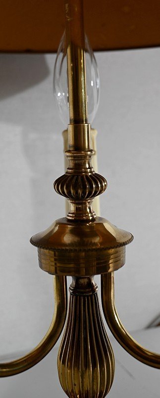 Lampada Bouillotte in Ottone con Paralume Rosso, Stile Luigi XVI - XX