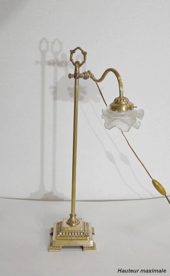 Lampada Tulip Piccola in Vetro e Bronzo, orientabile, Art Déco – 1920
