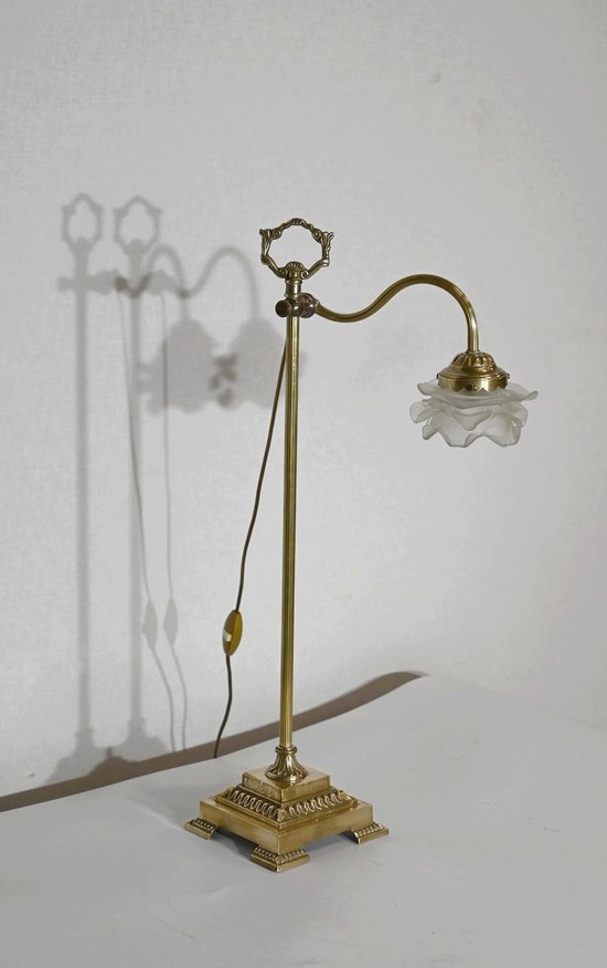 Lampada Tulip Piccola in Vetro e Bronzo, orientabile, Art Déco – 1920