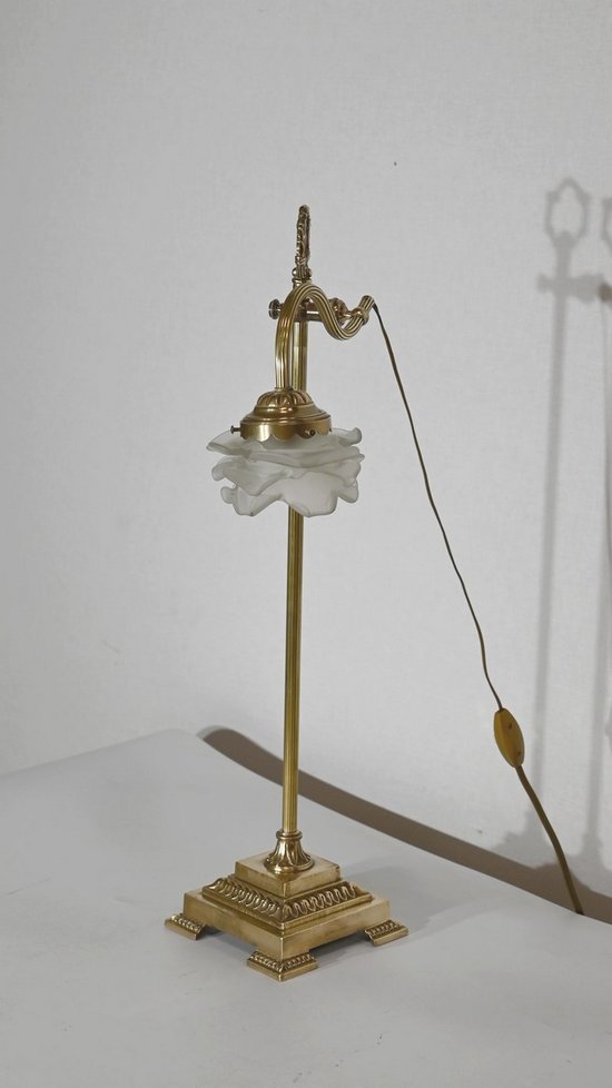 Lampada Tulip Piccola in Vetro e Bronzo, orientabile, Art Déco – 1920