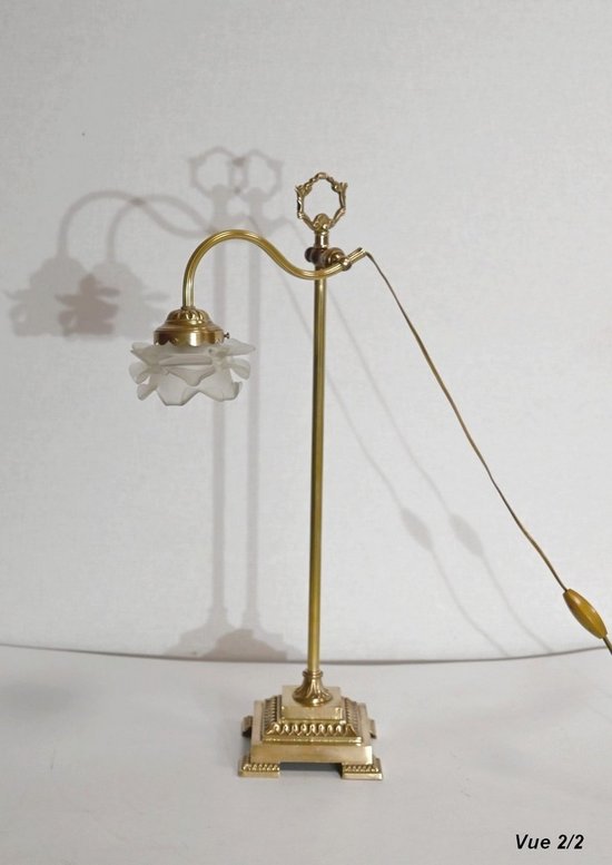 Lampada Tulip Piccola in Vetro e Bronzo, orientabile, Art Déco – 1920