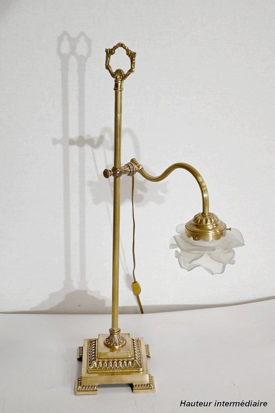 Lampada Tulip Piccola in Vetro e Bronzo, orientabile, Art Déco – 1920