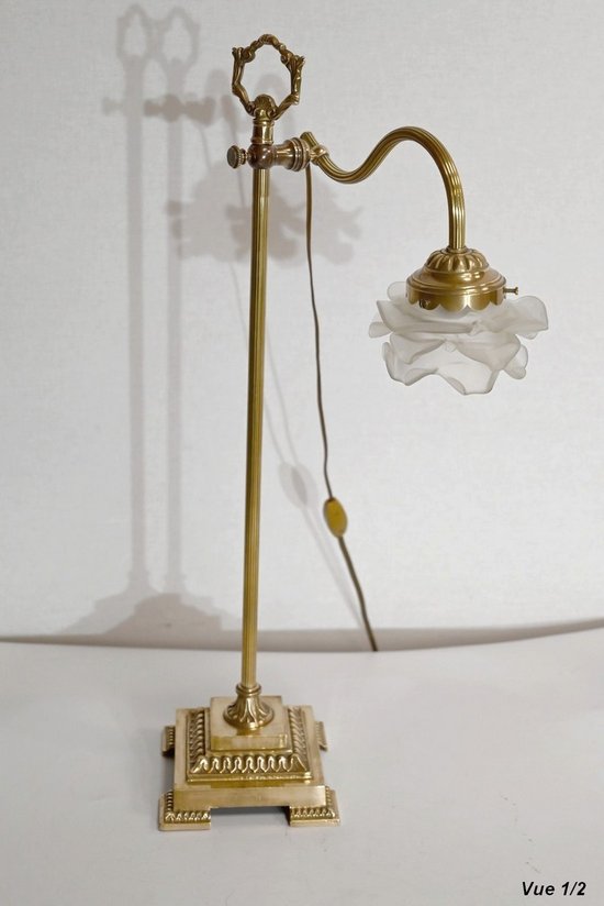 Lampada Tulip Piccola in Vetro e Bronzo, orientabile, Art Déco – 1920