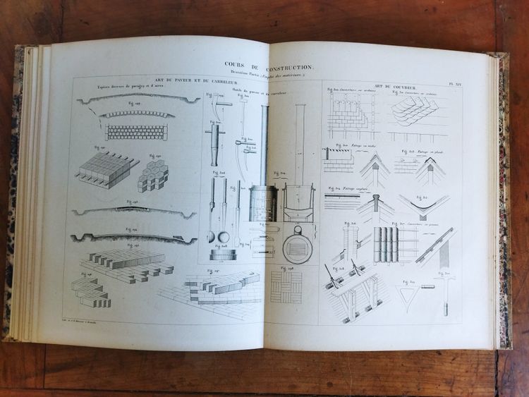 COURS DE CONSTRUCTION École Militaire BRUXELLES par DEMANET 1847  Planches Techniques COLLECTION