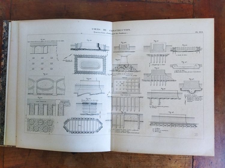 COURS DE CONSTRUCTION École Militaire BRUXELLES par DEMANET 1847  Planches Techniques COLLECTION