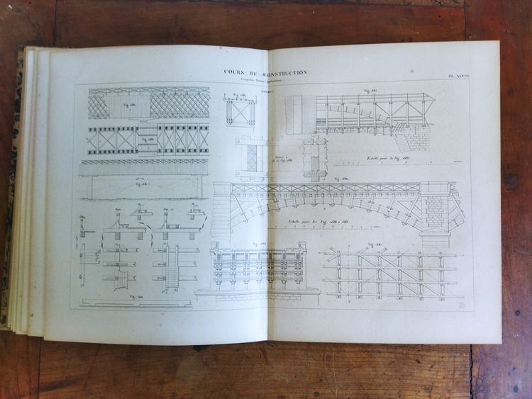 COURS DE CONSTRUCTION École Militaire BRUXELLES par DEMANET 1847  Planches Techniques COLLECTION