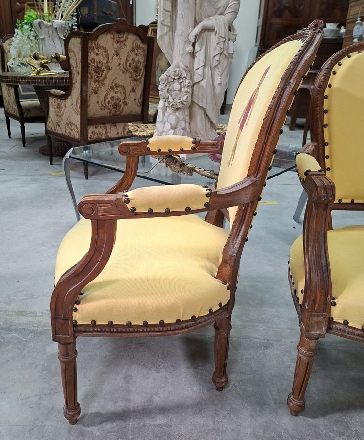 Paire de fauteuils cabriolets Louis XVI – Décor original de baigneurs Blédina 