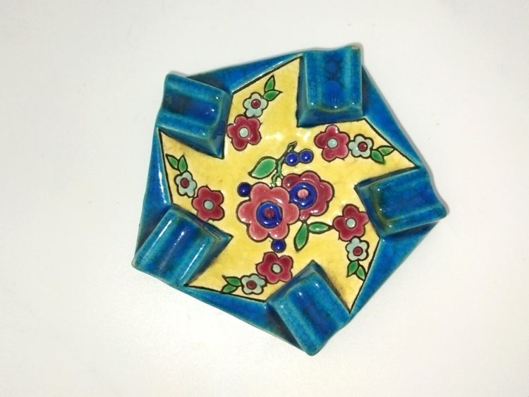 LONGWY Antique Cloisonné Enamel Ashtray with Floral Motifs COLLECTION