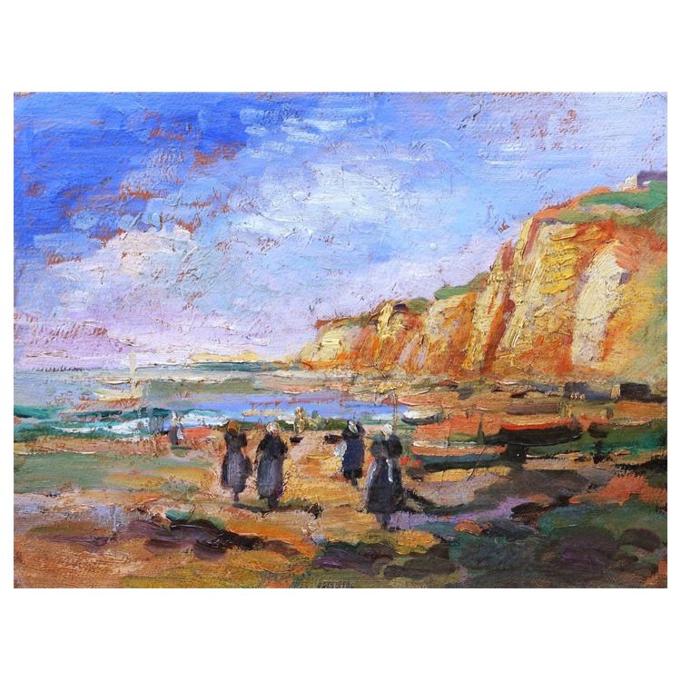 Attribué à Paul-Élie GERNEZ, Femmes sur la grève, Normandie, tableau de paysage