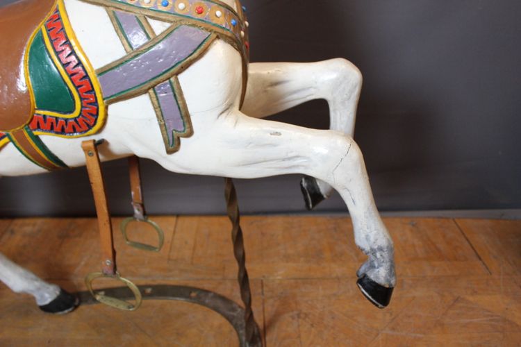 Cheval de Manège en Bois Sculpté vers 1900