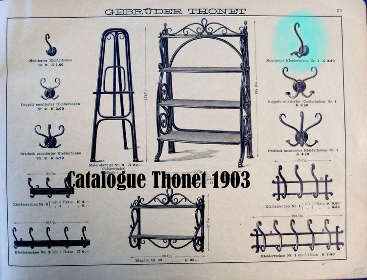 Appendiabiti e cappelli in stile bistrot  Thonet  in legno curvato del 1900, finitura faggio naturale - 2 ganci -