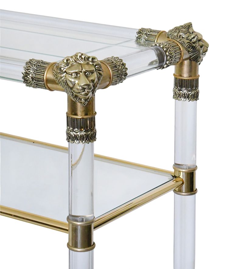 Console a tre ripiani in plexiglas in stile Hollywood Regency