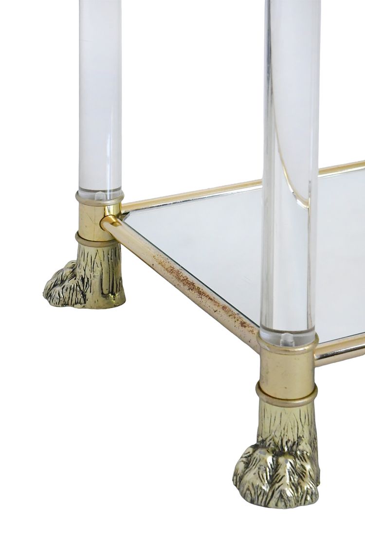 Console a tre ripiani in plexiglas in stile Hollywood Regency