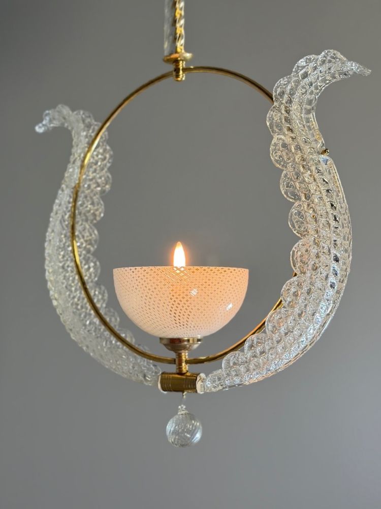 Lustre vénitien en verre de Murano et laiton, vers 1950