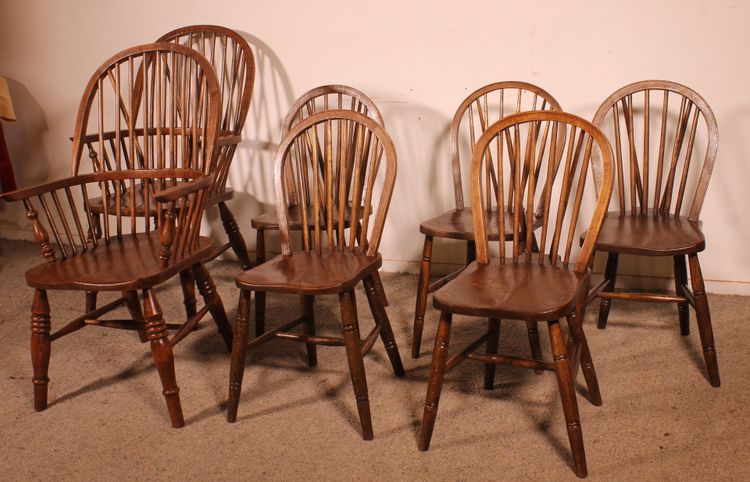 Set Of 5 Chairs And 2 Windsor Armchairs—19th Century