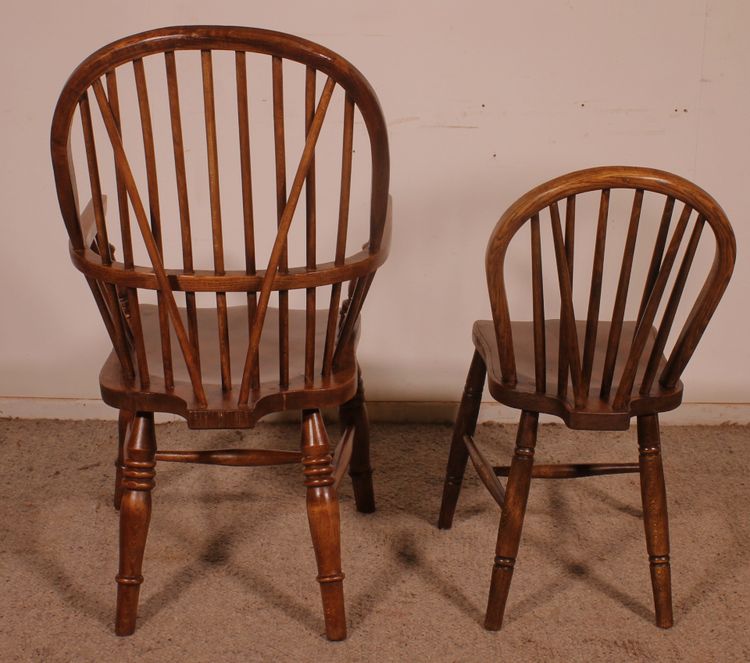 Set Of 5 Chairs And 2 Windsor Armchairs—19th Century