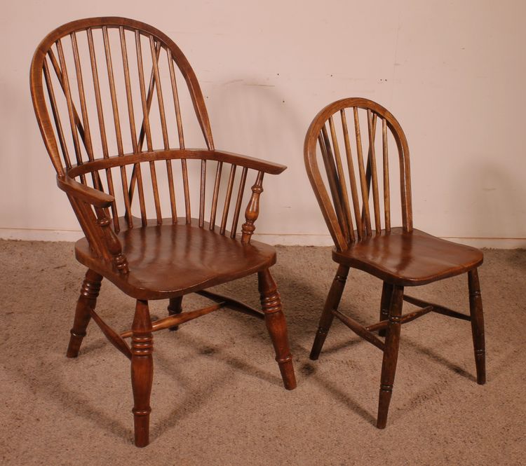 Set Of 5 Chairs And 2 Windsor Armchairs—19th Century