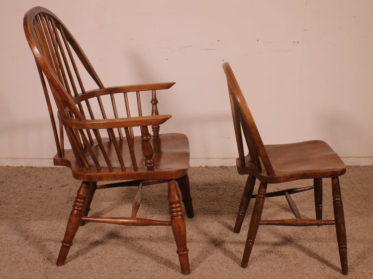 Set Of 5 Chairs And 2 Windsor Armchairs—19th Century
