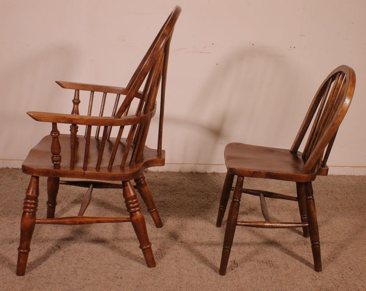Set Of 5 Chairs And 2 Windsor Armchairs—19th Century