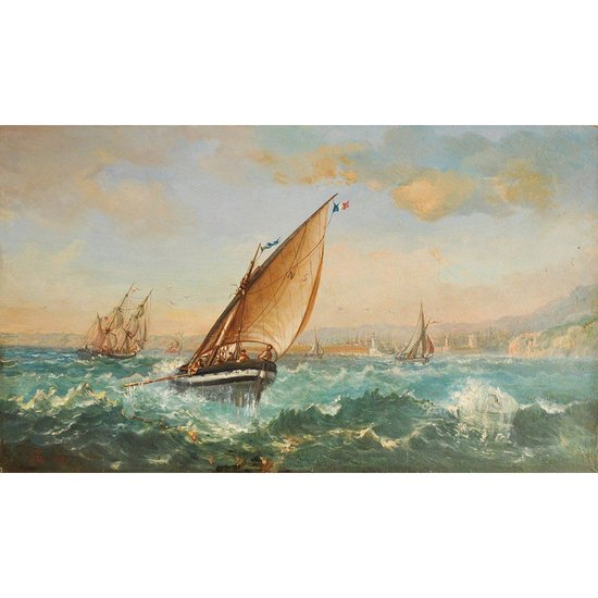 Boat And Marine Crew In Oil Late Nineteenth Monogram Ab