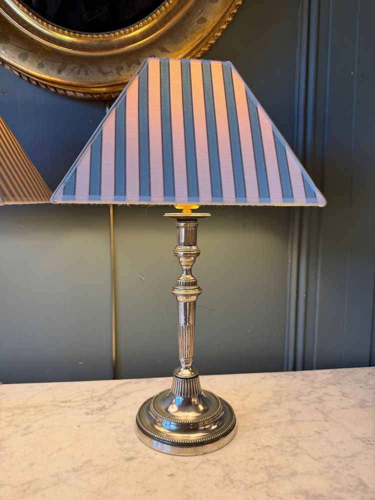 Pair of Directoire-style silver-plated bronze lamps, Height 44 cm