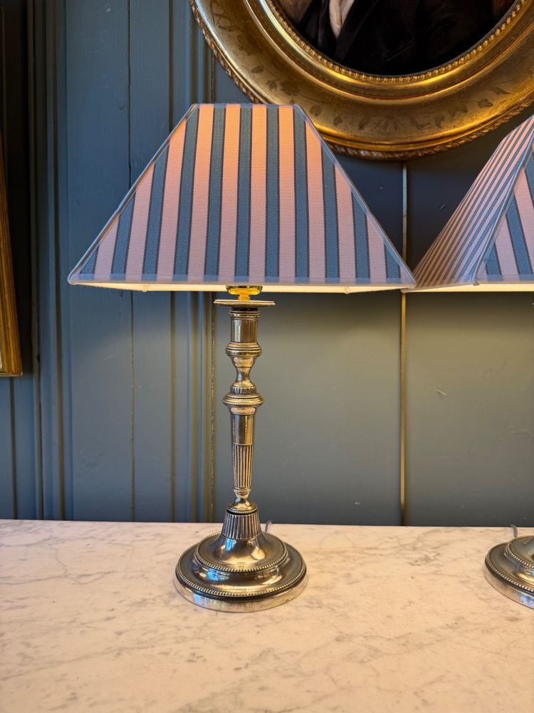 Pair of Directoire-style silver-plated bronze lamps, Height 44 cm