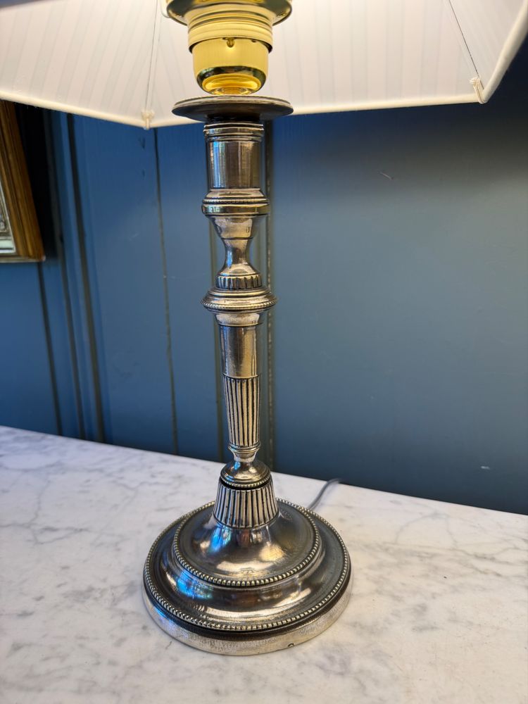Pair of Directoire-style silver-plated bronze lamps, Height 44 cm