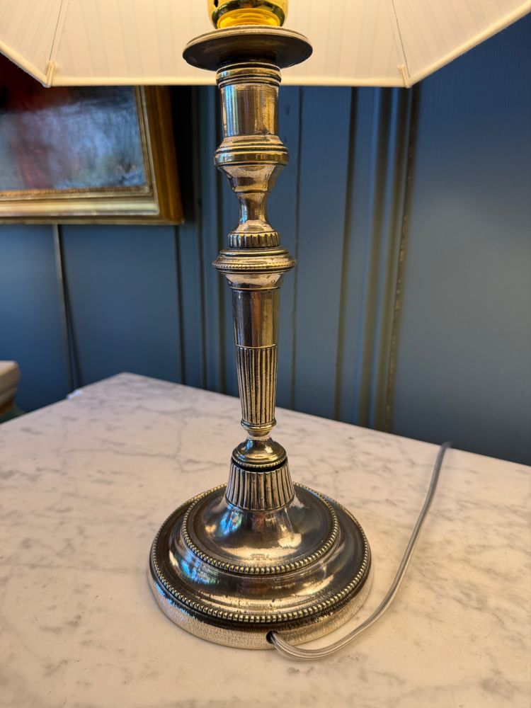 Pair of Directoire-style silver-plated bronze lamps, Height 44 cm