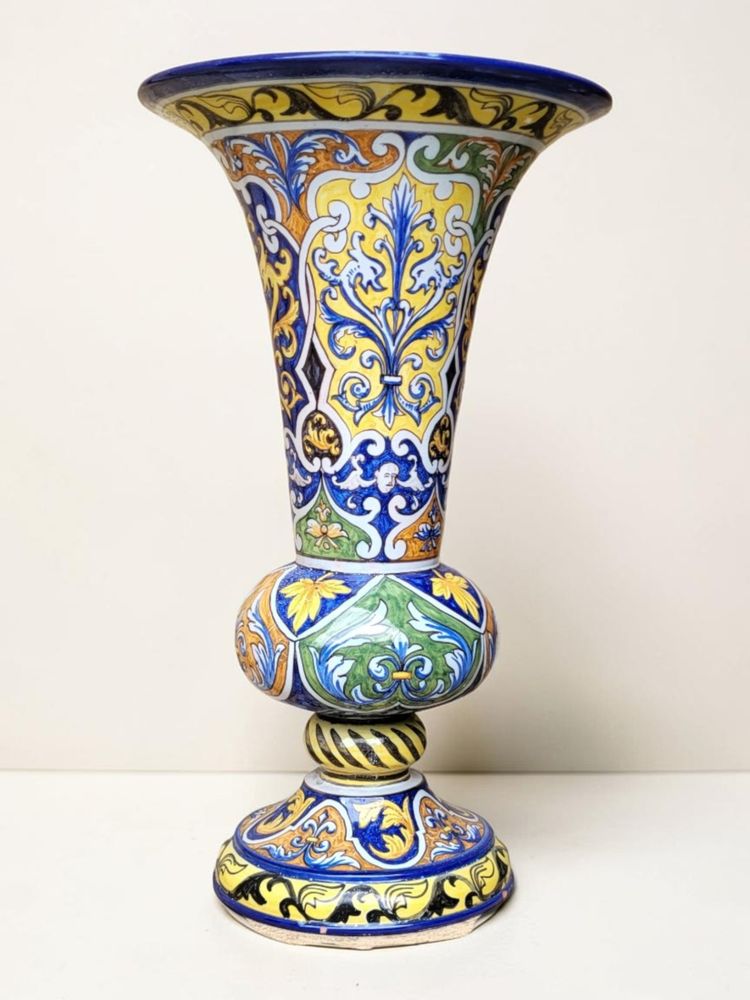 Nevers earthenware cone-shaped vase / Montagnon, early 20th century