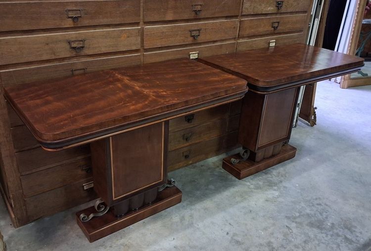 COPPIA DI CONSOLLE ART DÉCO IN LEGNO DI MOGANO E LIMONE